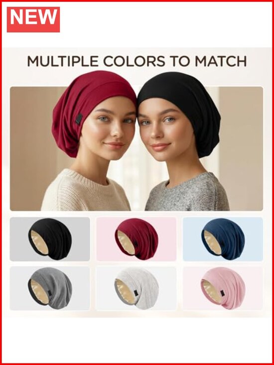 Satin Lined Bonnet for Sleeping - Adjustable Night Sleep Cap main image 5